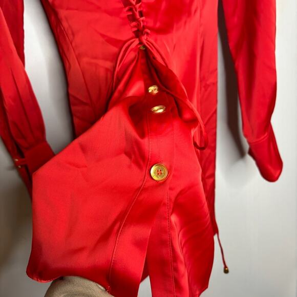 adL X Raisa Vanessa Red Satin Tie Waist Satin Mini Dress - Picture 9 of 12